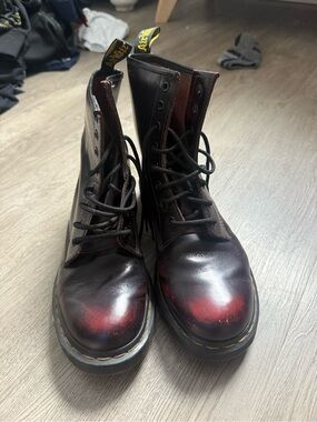 Dr. Martens Lace-Up Boots — Black with Red Burnish